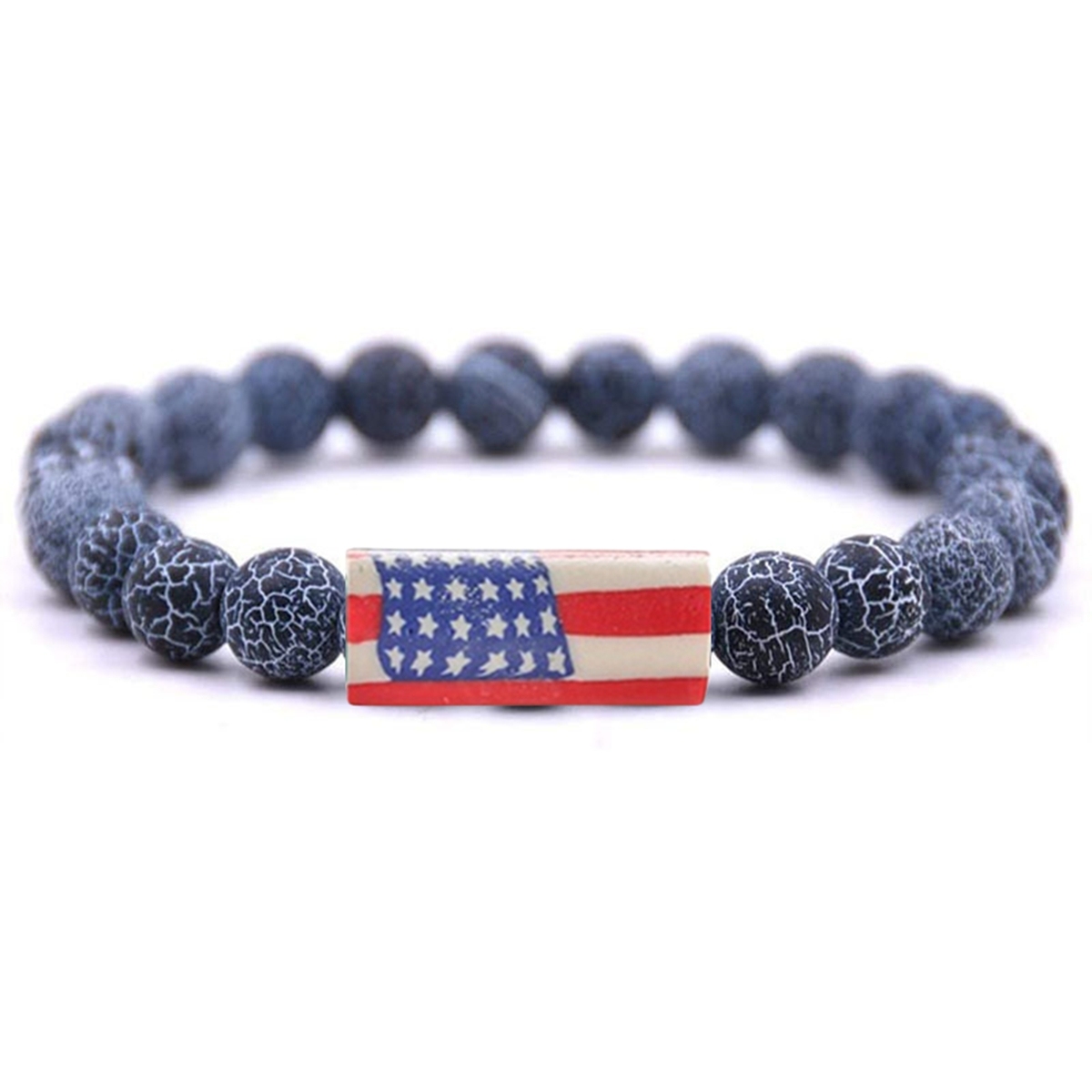 8mm Gemstone Beaded USA Flag Stone Bracelet for Women Men #SB2062