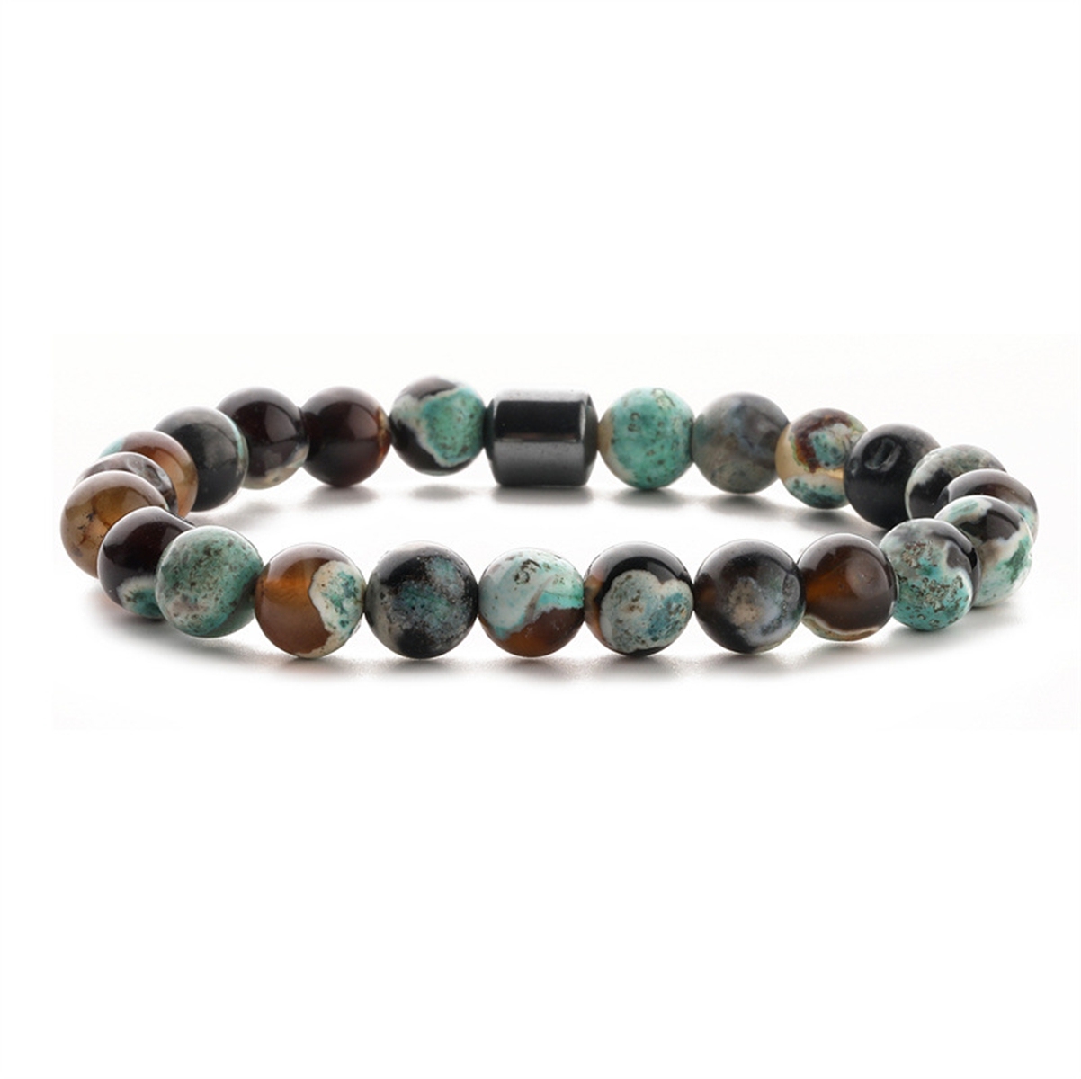 8mm Gemstone Beaded Tube Hematite Stone Bracelet for Women Men #SB1902