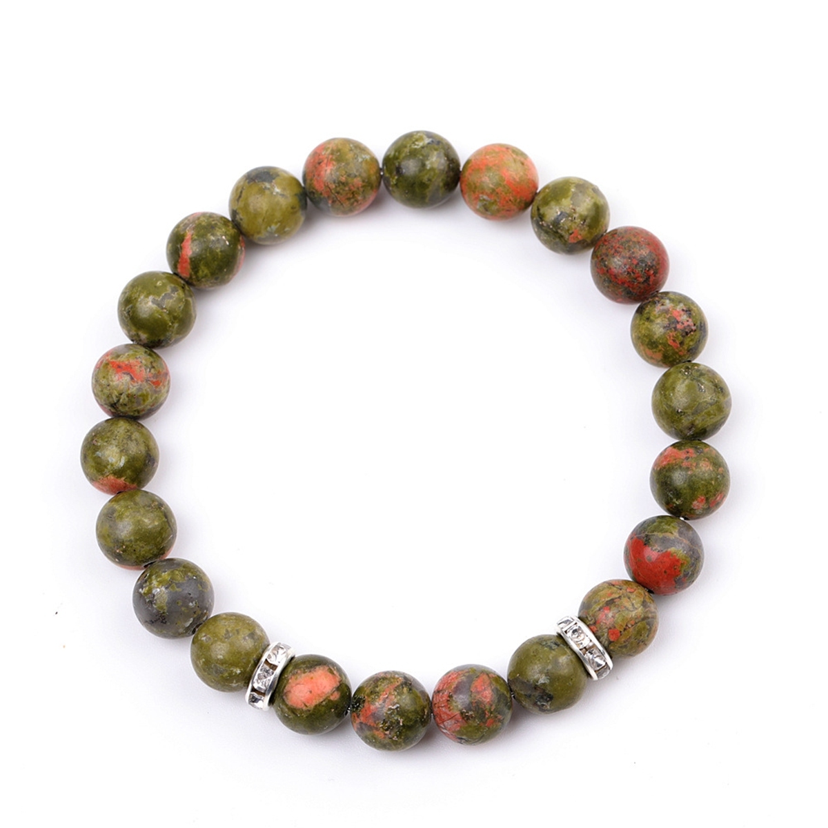 8mm Gemstone Beaded Bracelet  for Women Men Stainless Steel Spacer Stone  Round Beads Bracelets #SB2058