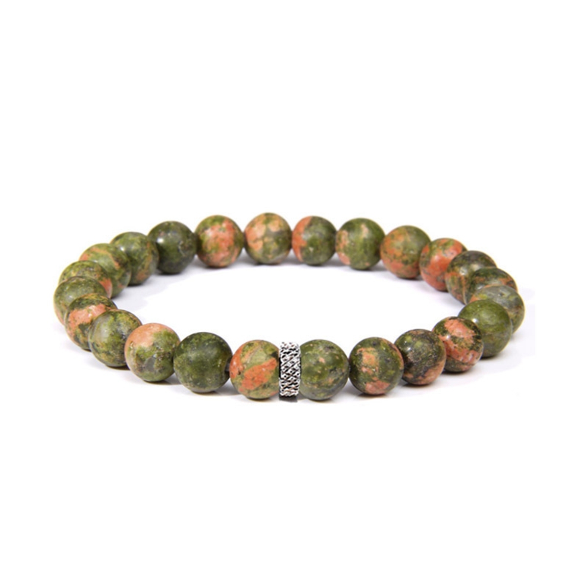 8mm Gemstone Beaded Bracelet  for Women Men Stainless Steel Spacer Stone  Round Beads Bracelets #SB2059
