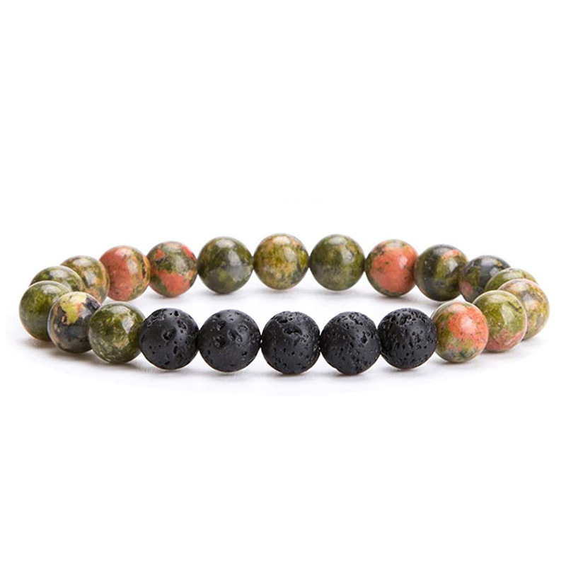 8mm Gemstone Beaded Black Lava Rock Stone Bracelet for Women Men #SB2061