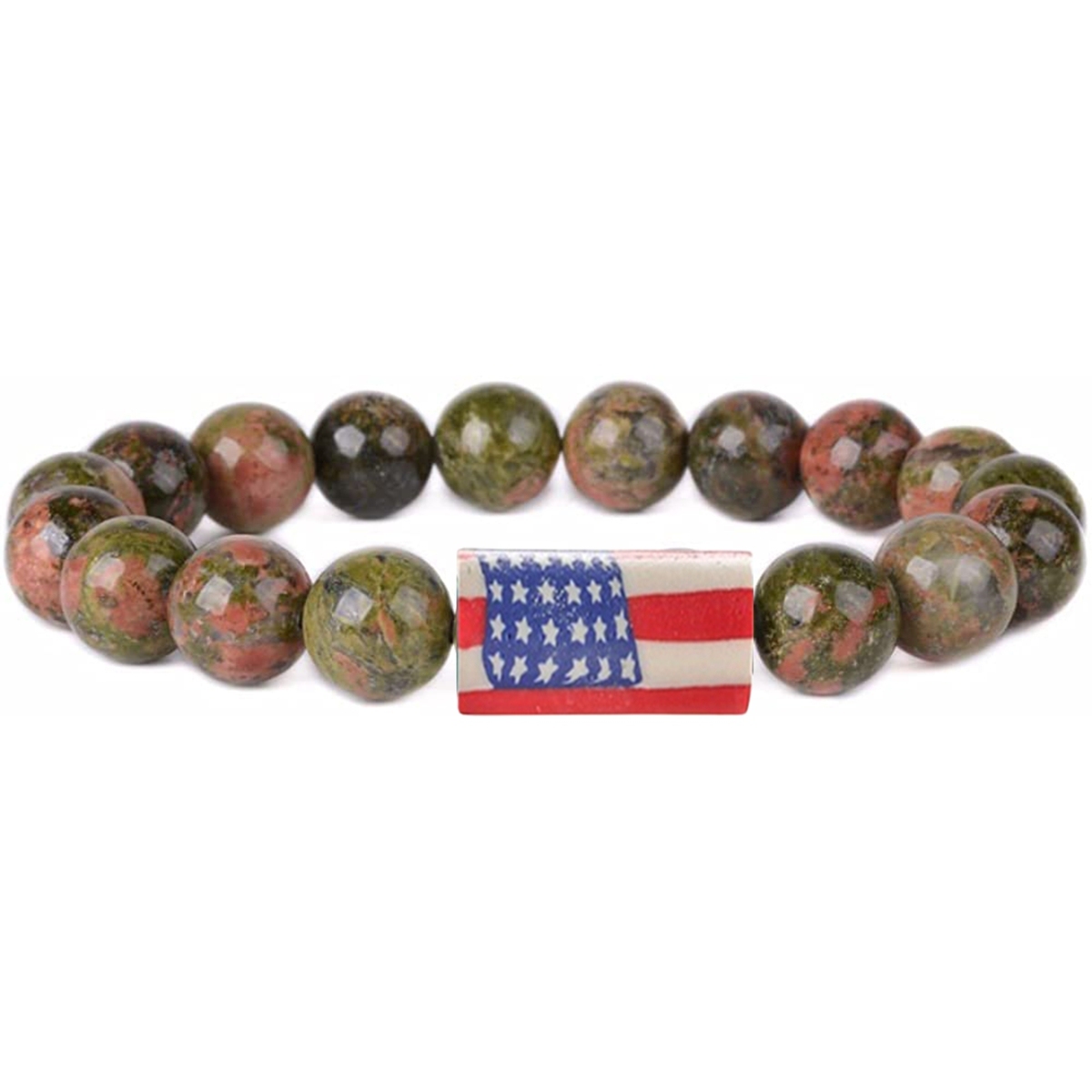 8mm Gemstone Beaded USA Flag Stone Bracelet for Women Men #SB2062