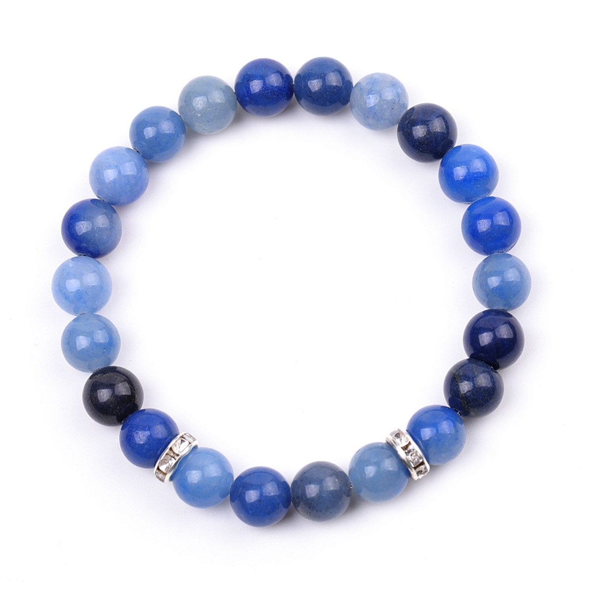 8mm Gemstone Beaded Bracelet  for Women Men Stainless Steel Spacer Stone  Round Beads Bracelets #SB2058