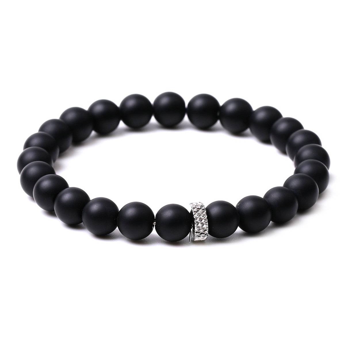 8mm Gemstone Beaded Bracelet  for Women Men Stainless Steel Spacer Stone  Round Beads Bracelets #SB2059
