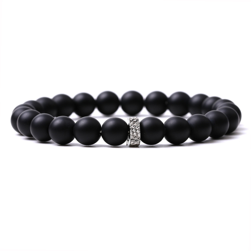 8mm Gemstone Beaded Bracelet  for Women Men Stainless Steel Spacer Stone  Round Beads Bracelets #SB2059