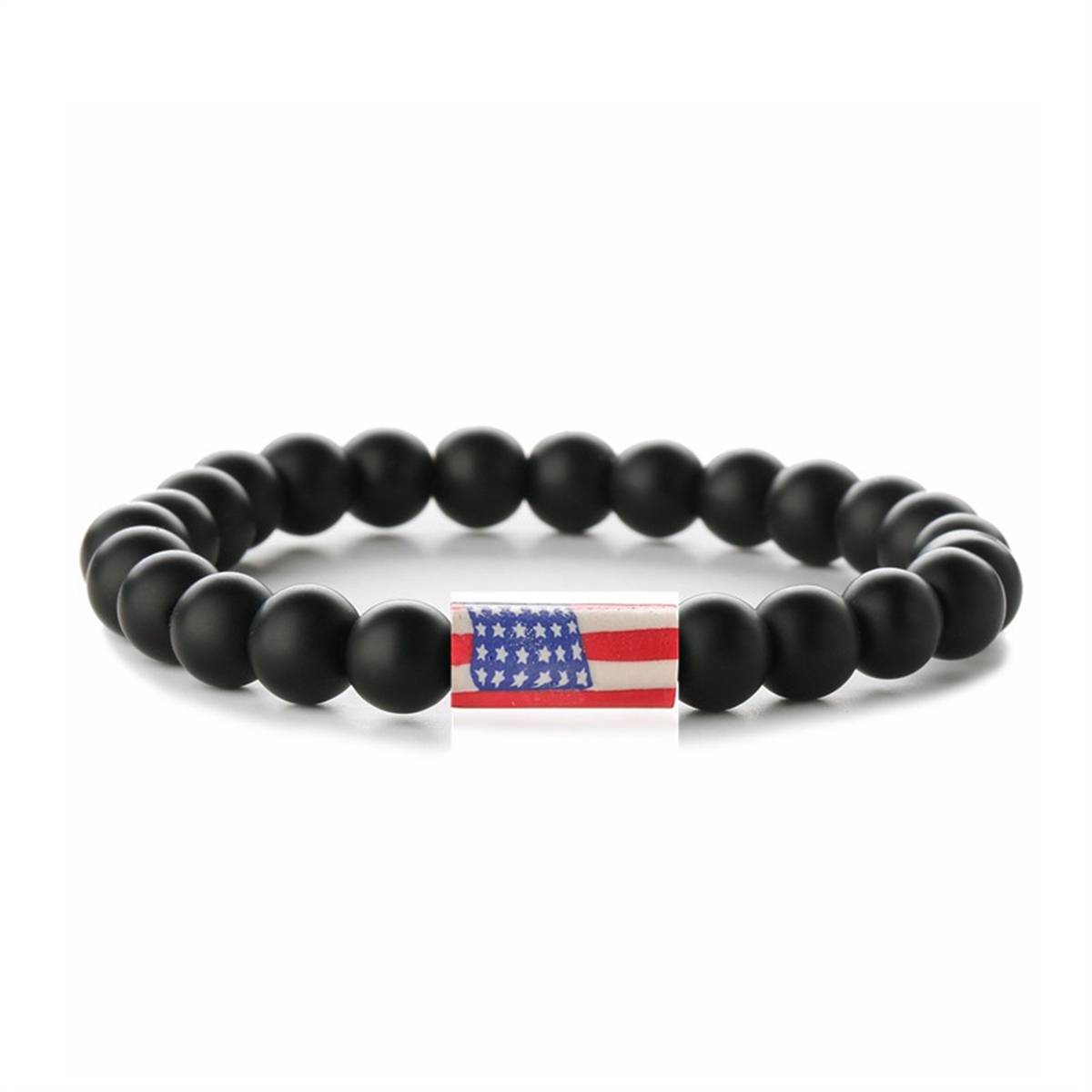 8mm Gemstone Beaded USA Flag Stone Bracelet for Women Men #SB2062