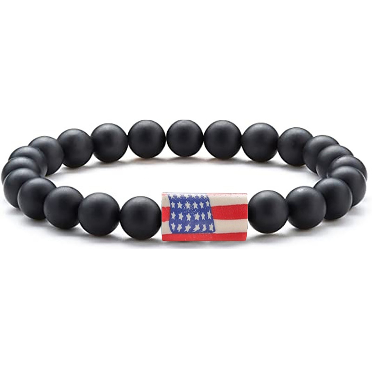 8mm Gemstone Beaded USA Flag Stone Bracelet for Women Men #SB2062