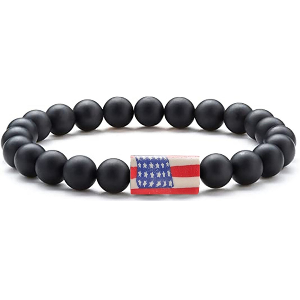 8mm Gemstone Beaded USA Flag Stone Bracelet for Women Men #SB2062