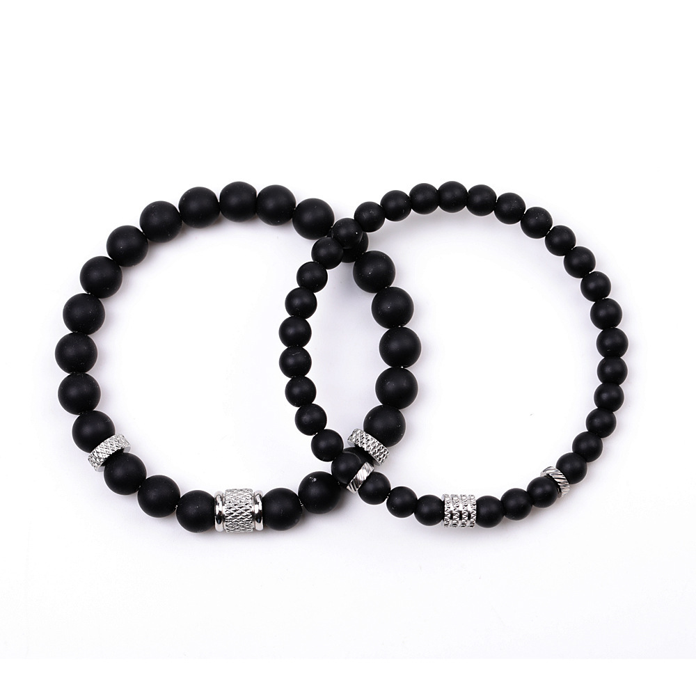 Couple Gemstone Stainless Steel Spacer Beads Bracelet for Women Men #SB2127