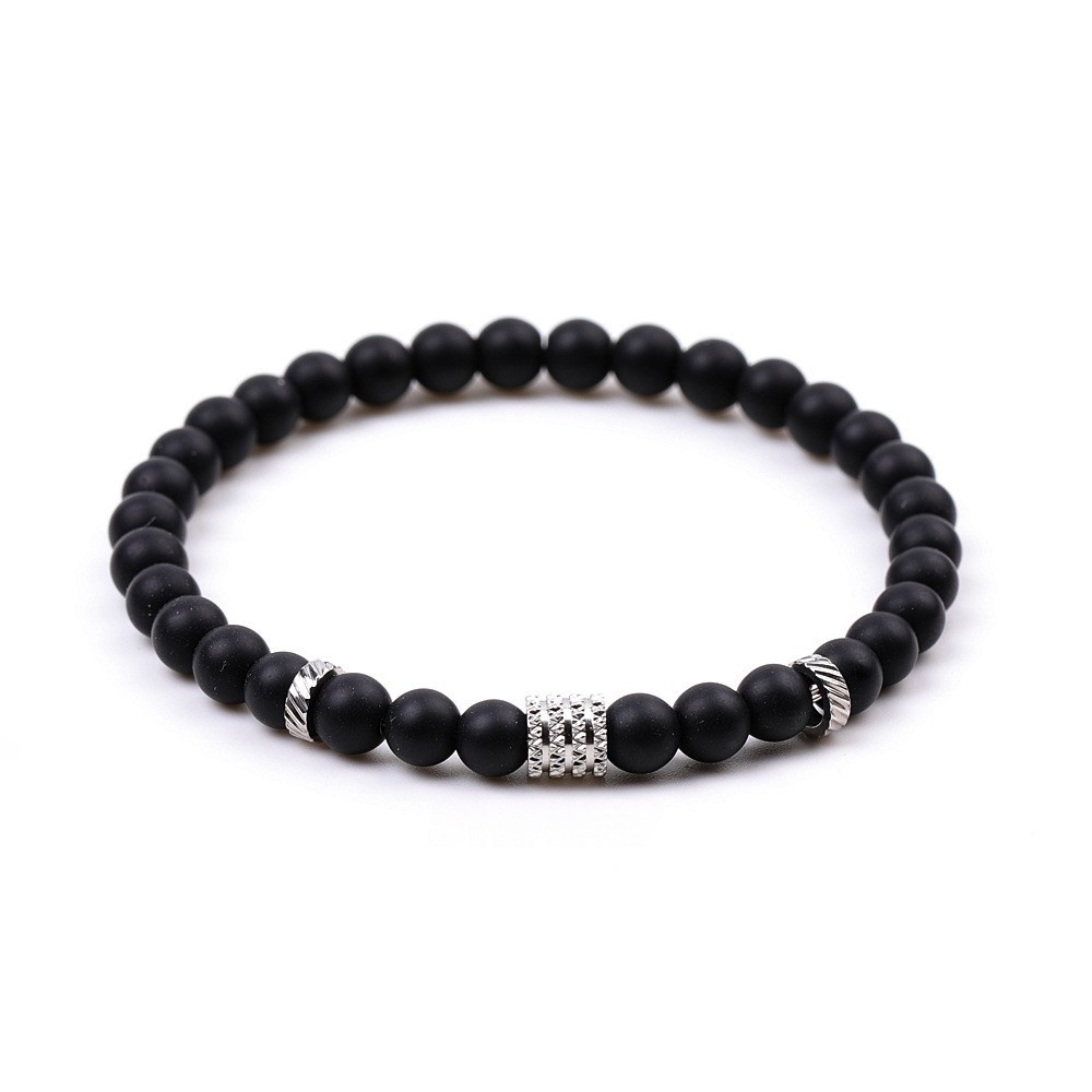 6mm Gemstone Stainless Steel Spacer Beads Bracelet for Women Men #SB2127