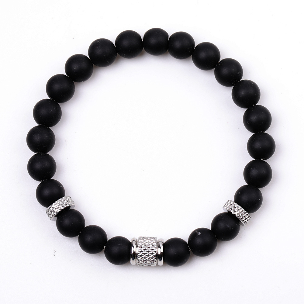8mm Gemstone Stainless Steel Spacer Beads Bracelet for Women Men #SB2127