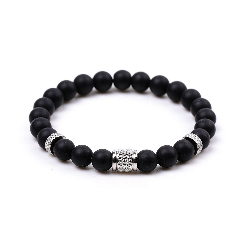 8mm Gemstone Stainless Steel Spacer Beads Bracelet for Women Men #SB2127