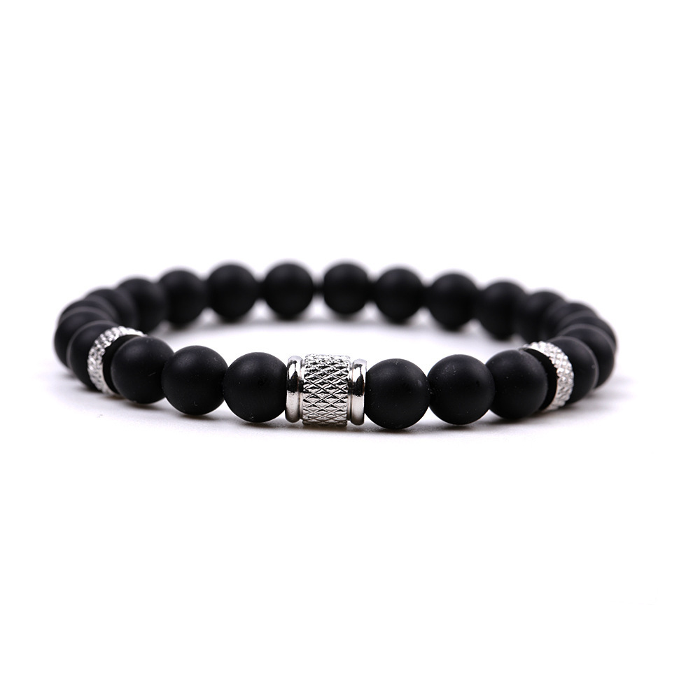 8mm Gemstone Stainless Steel Spacer Beads Bracelet for Women Men #SB2127