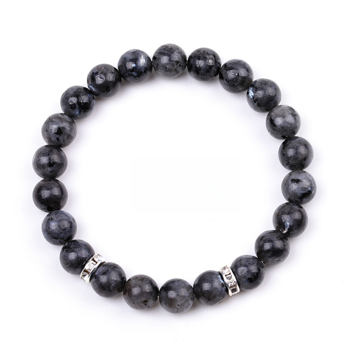 8mm Gemstone Beaded Bracelet  for Women Men Stainless Steel Spacer Stone  Round Beads Bracelets #SB2058