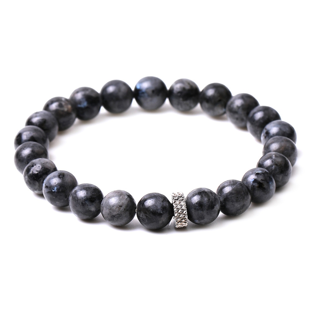 8mm Gemstone Beaded Bracelet  for Women Men Stainless Steel Spacer Stone  Round Beads Bracelets #SB2059