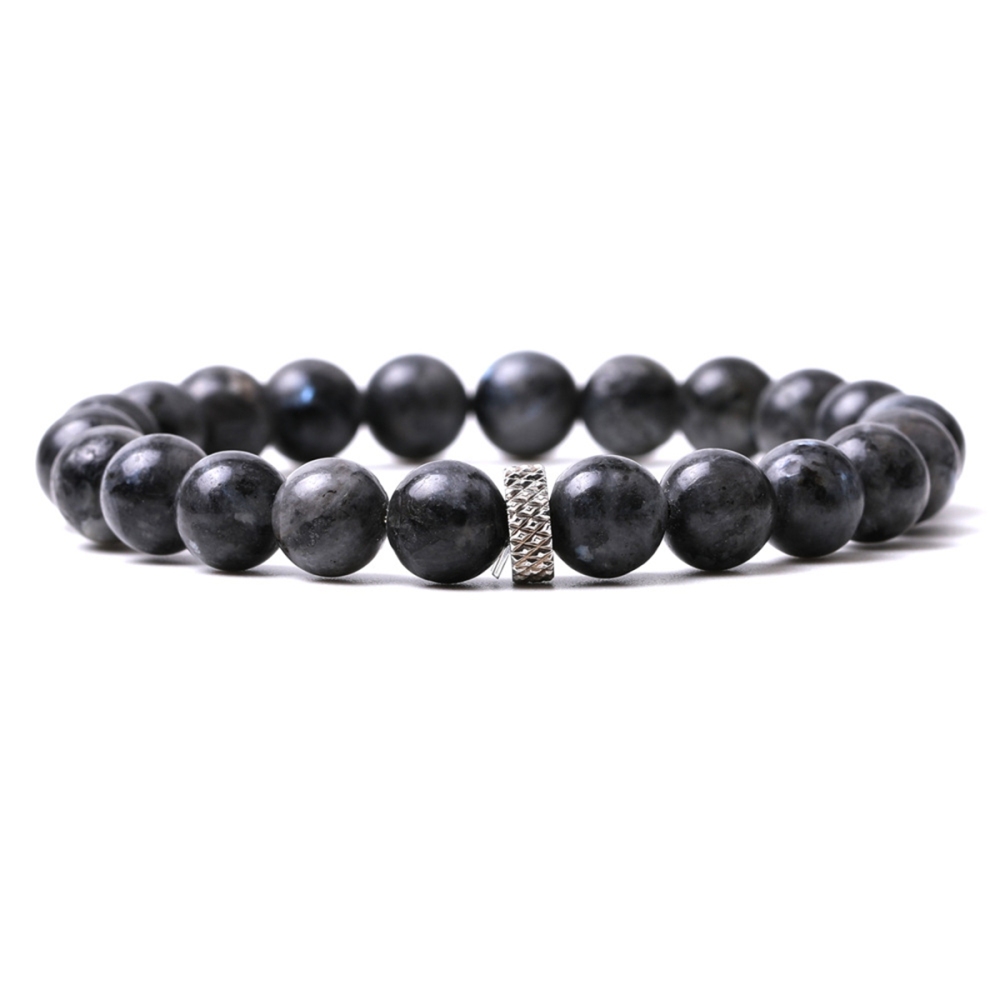 8mm Gemstone Beaded Bracelet  for Women Men Stainless Steel Spacer Stone  Round Beads Bracelets #SB2059