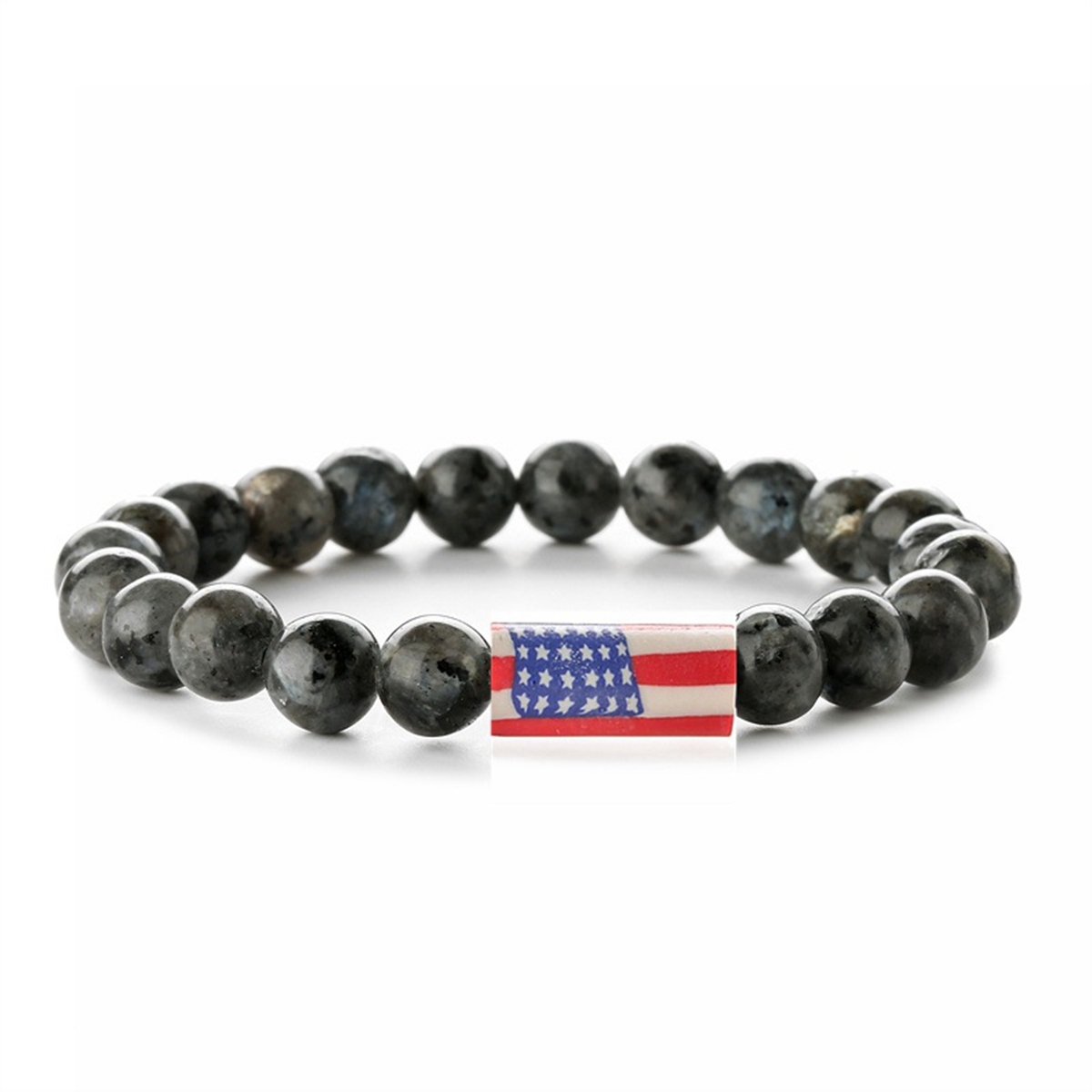 8mm Gemstone Beaded USA Flag Stone Bracelet for Women Men #SB2062