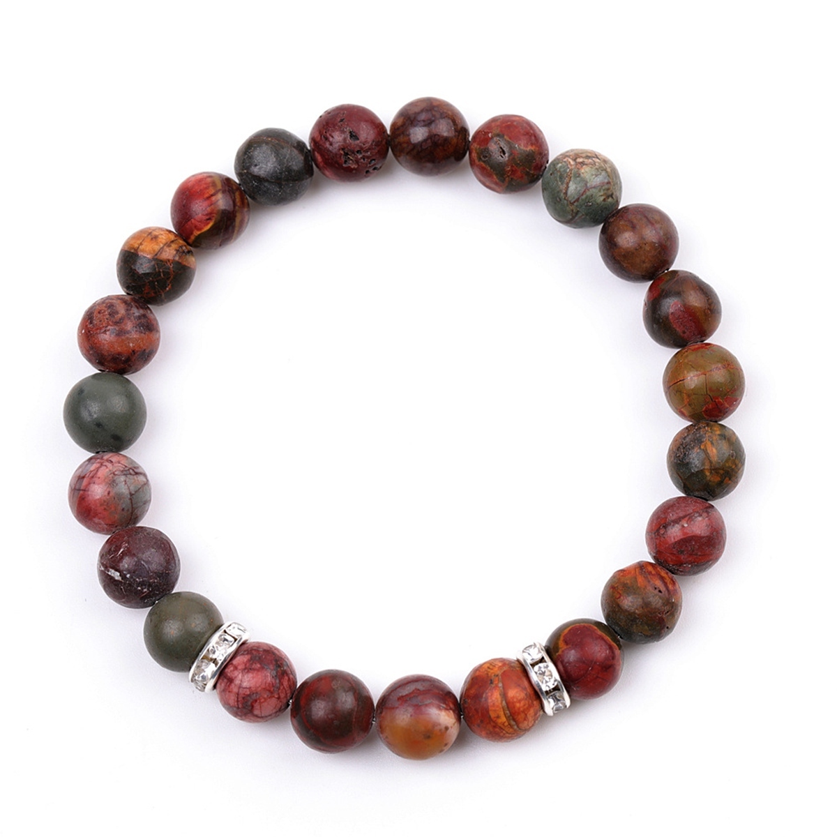8mm Gemstone Beaded Bracelet  for Women Men Stainless Steel Spacer Stone  Round Beads Bracelets #SB2058