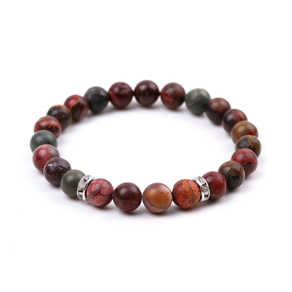 8mm Gemstone Beaded Bracelet  for Women Men Stainless Steel Spacer Stone  Round Beads Bracelets #SB2058