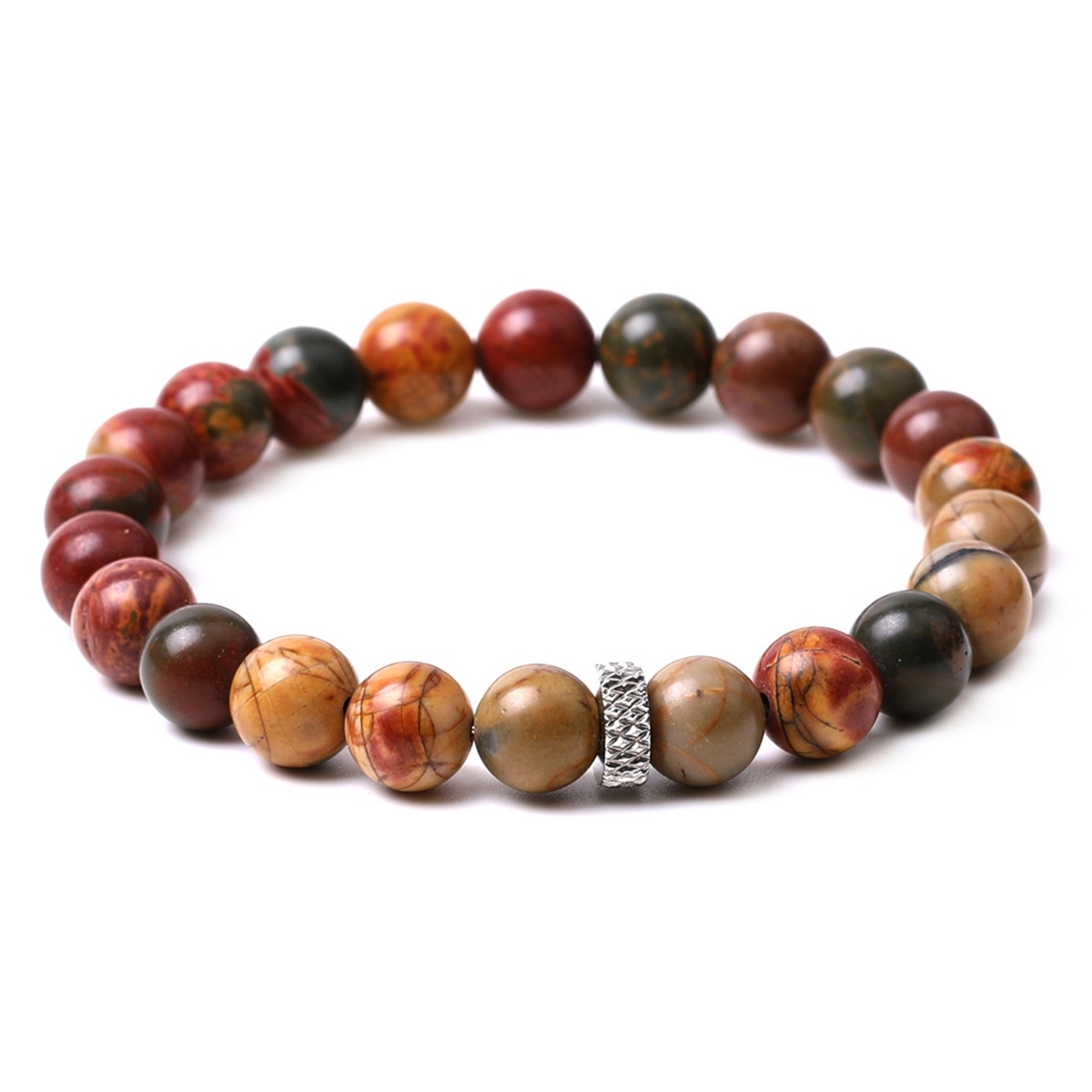 8mm Gemstone Beaded Bracelet  for Women Men Stainless Steel Spacer Stone  Round Beads Bracelets #SB2059