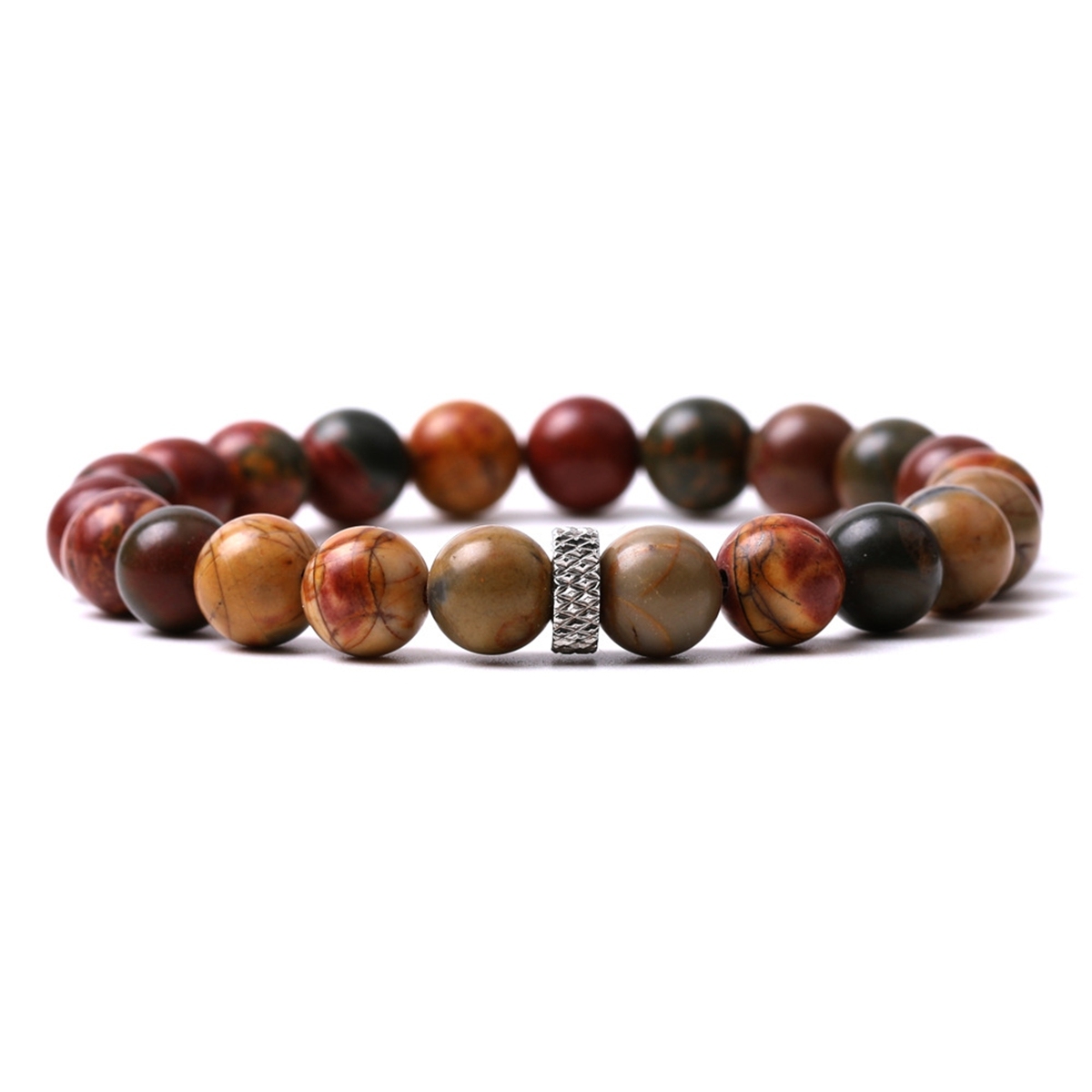 8mm Gemstone Beaded Bracelet  for Women Men Stainless Steel Spacer Stone  Round Beads Bracelets #SB2059