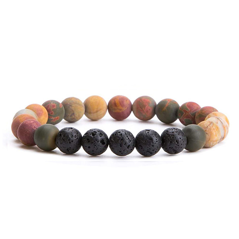 8mm Gemstone Beaded Black Lava Rock Stone Bracelet for Women Men #SB2061