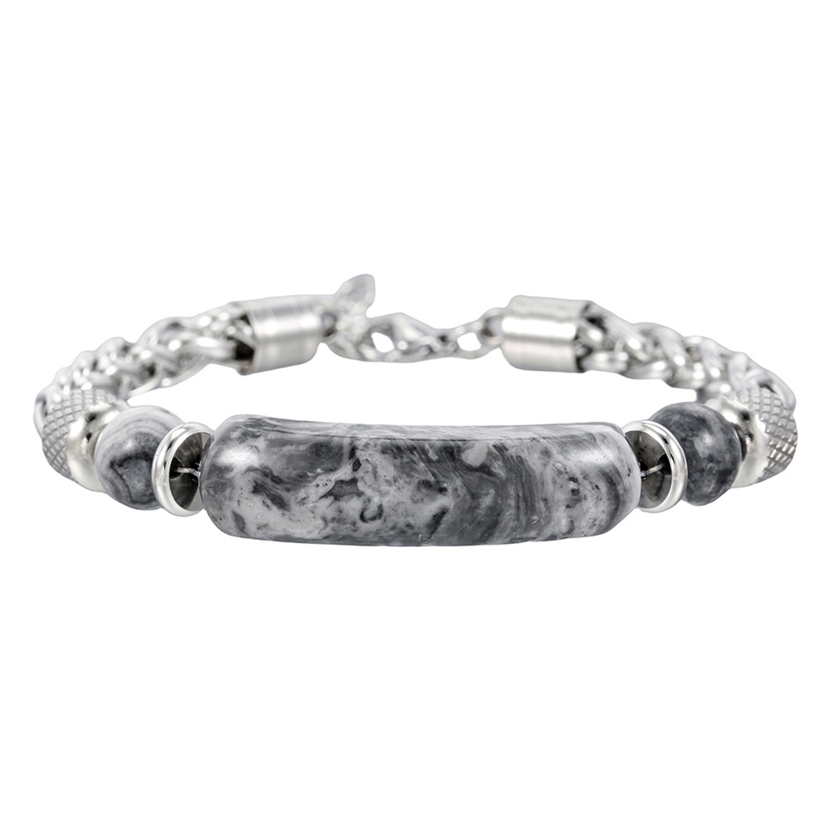 Stainless Steel Charms 8MM Beads and Arc Gemstone Bracelet SB2146