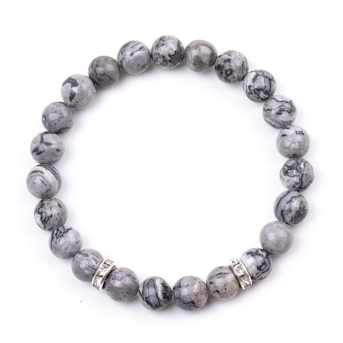 8mm Gemstone Beaded Bracelet  for Women Men Stainless Steel Spacer Stone  Round Beads Bracelets #SB2058