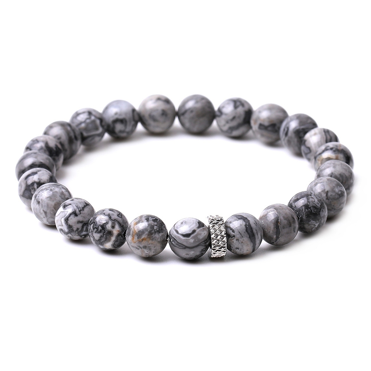 8mm Gemstone Beaded Bracelet  for Women Men Stainless Steel Spacer Stone  Round Beads Bracelets #SB2059