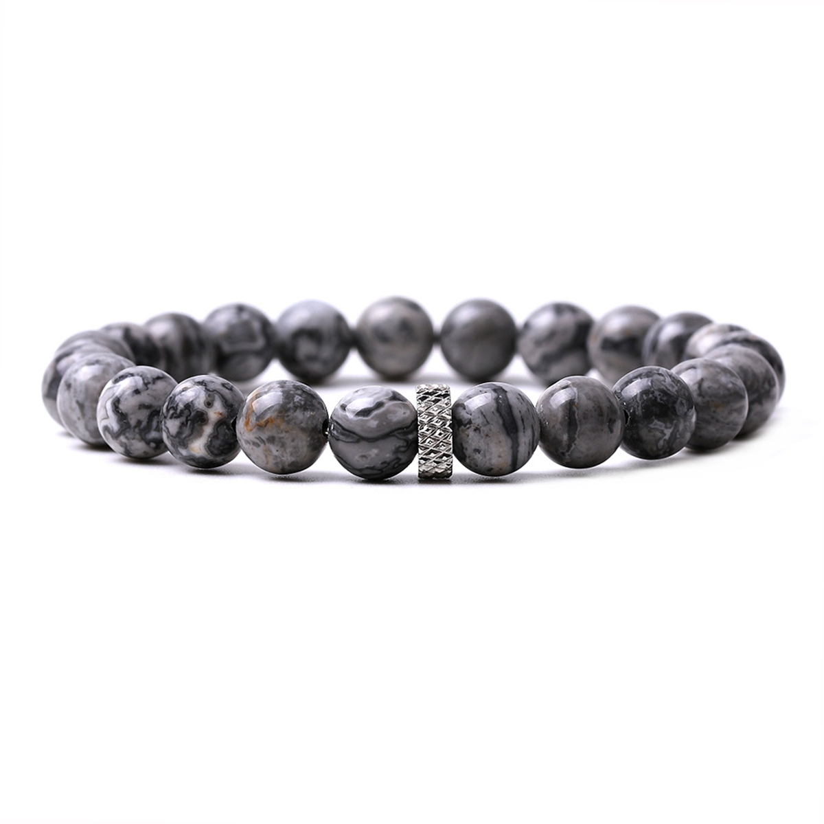 8mm Gemstone Beaded Bracelet  for Women Men Stainless Steel Spacer Stone  Round Beads Bracelets #SB2059