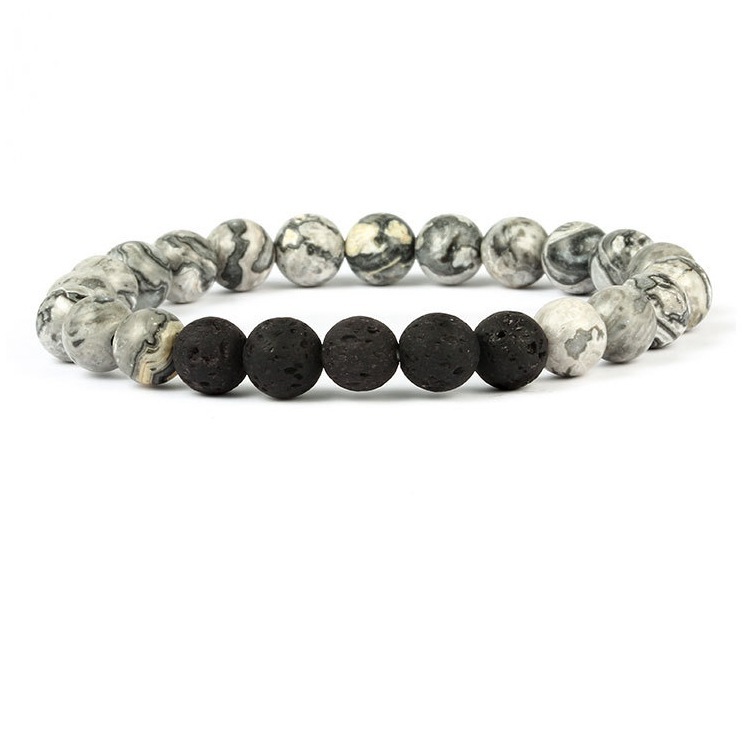 8mm Gemstone Beaded Black Lava Rock Stone Bracelet for Women Men #SB2061