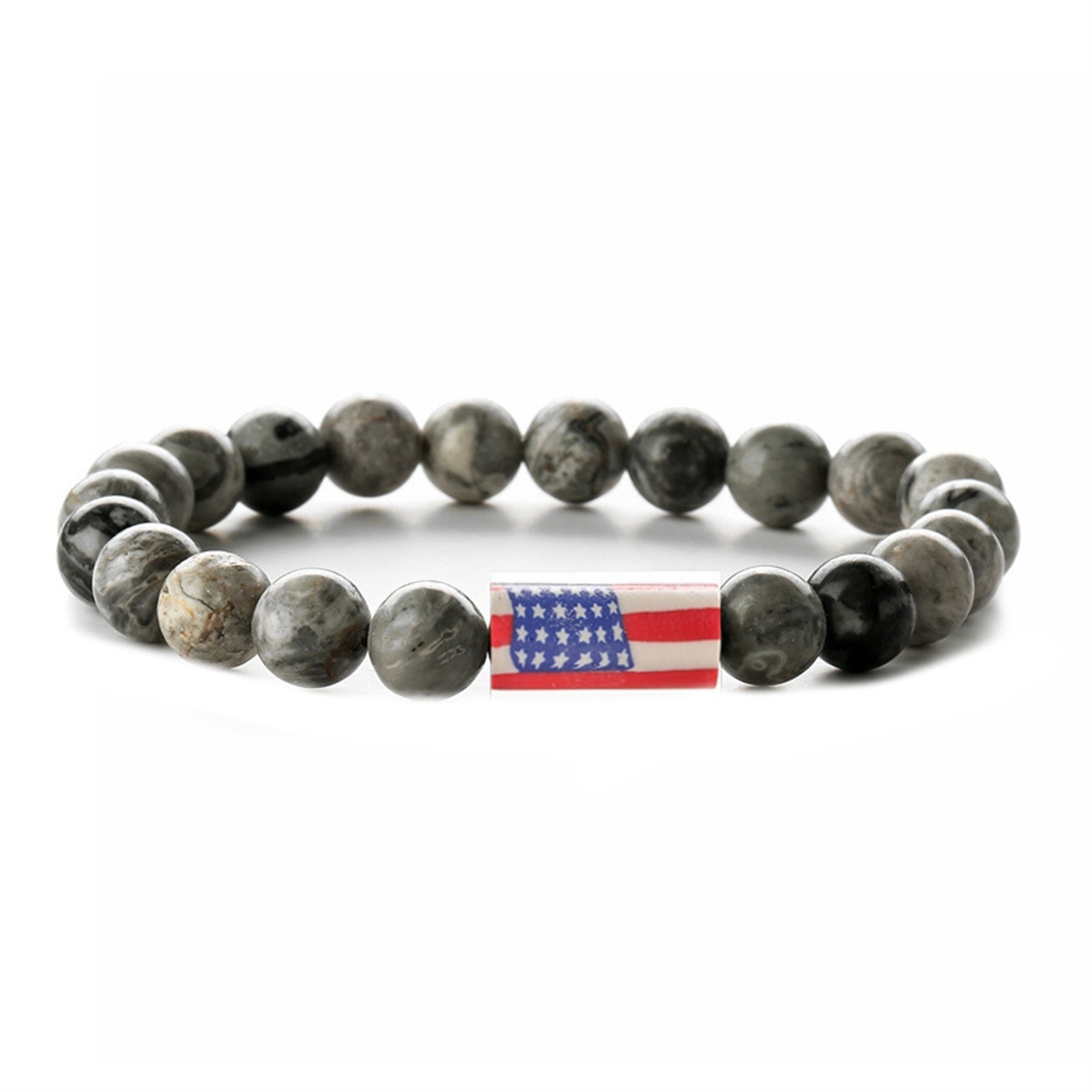 8mm Gemstone Beaded USA Flag Stone Bracelet for Women Men #SB2062