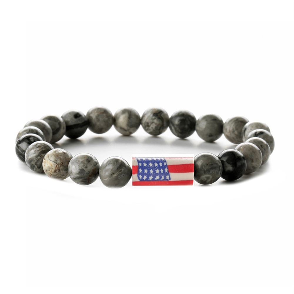 8mm Gemstone Beaded USA Flag Stone Bracelet for Women Men #SB2062
