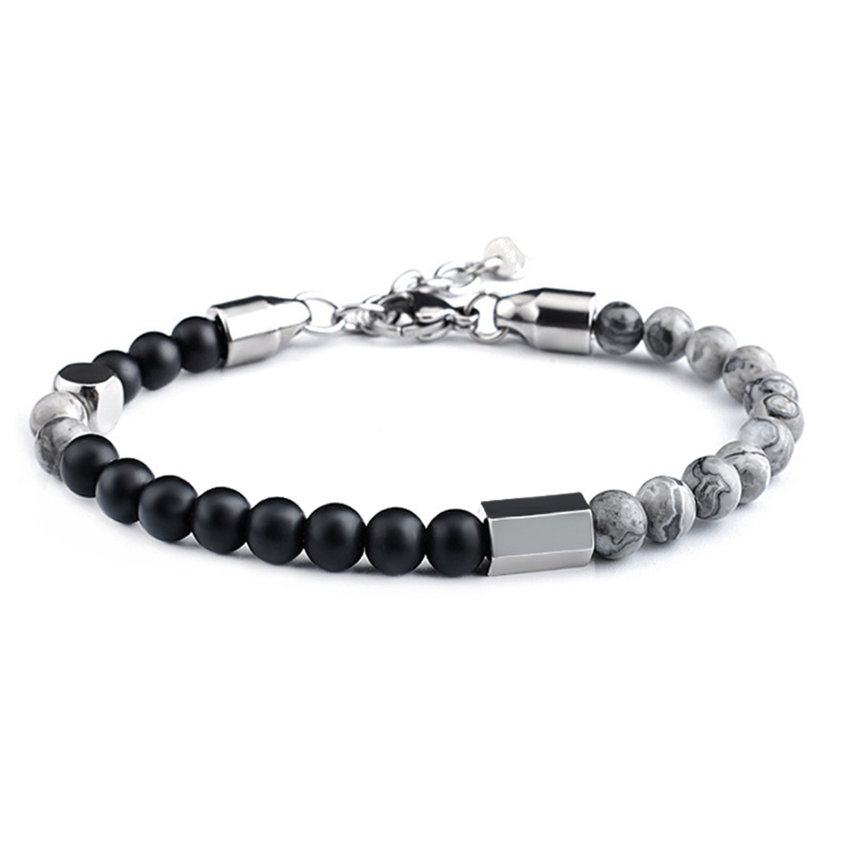 Stainless Steel Chain Matte Onyx 6MM Gemstone Beads Bracelet SB2140