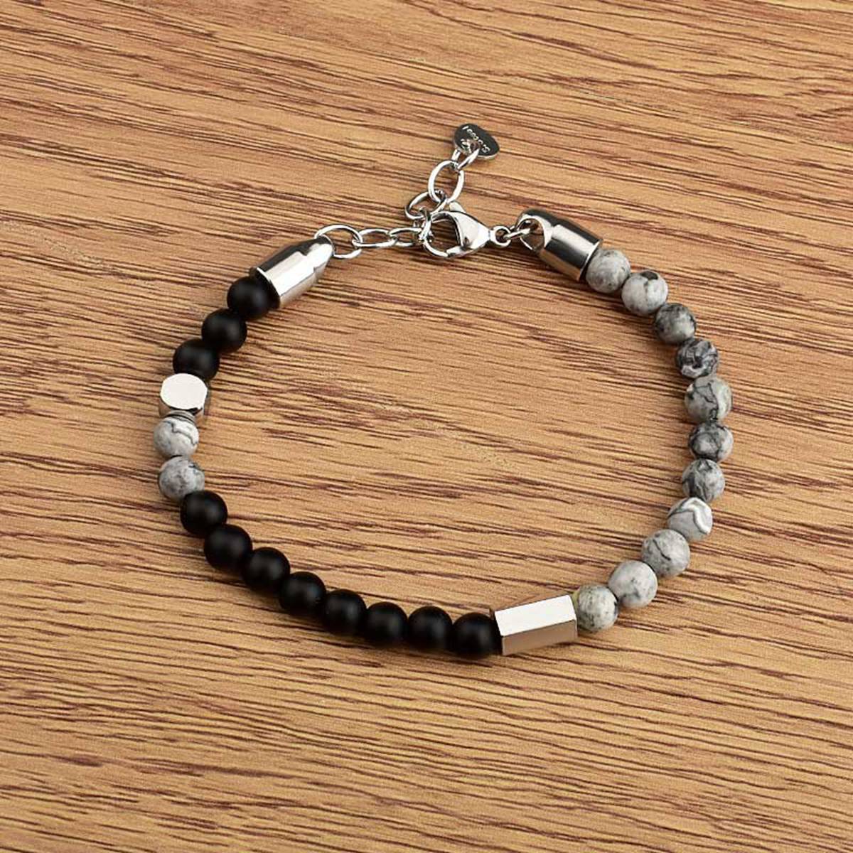 Stainless Steel Chain Matte Onyx 6MM Gemstone Beads Bracelet SB2140