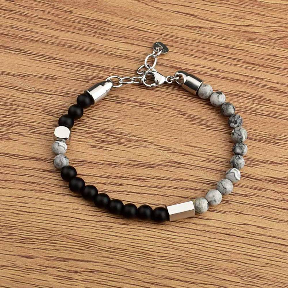 Stainless Steel Chain Matte Onyx 6MM Gemstone Beads Bracelet SB2140