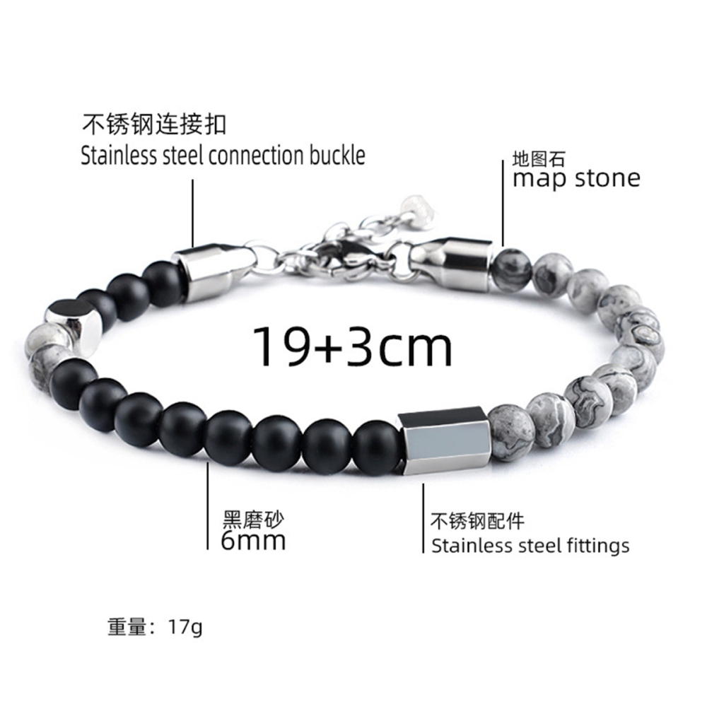 Stainless Steel Chain Matte Onyx 6MM Gemstone Beads Bracelet SB2140