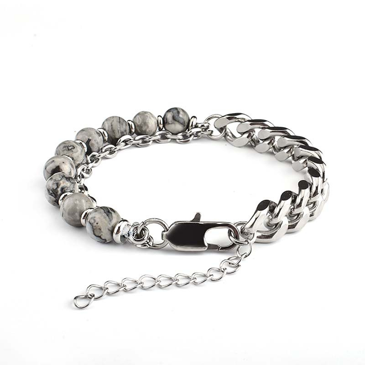 Stainless Steel Chain 8MM Gemstone Beads Bracelet SB2143