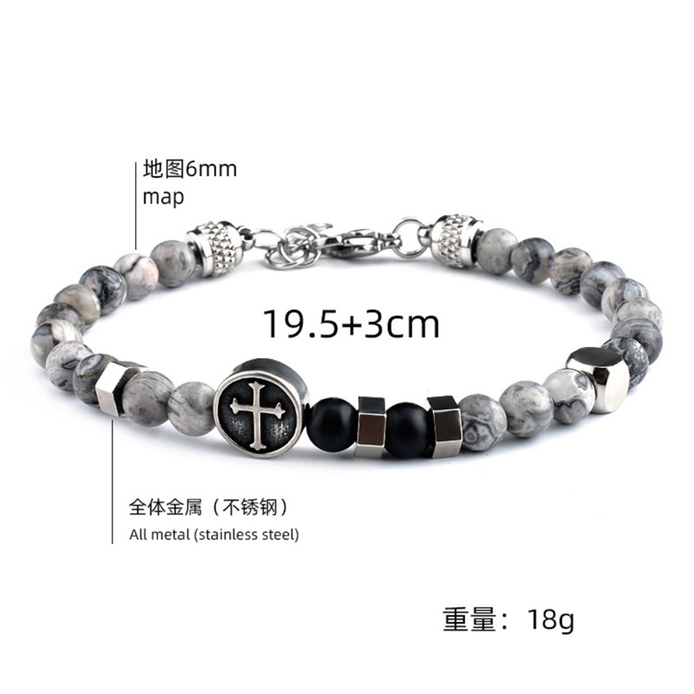 Stainless Steel Cross Charms 6MM Gemstone Beads Bracelet SB2144