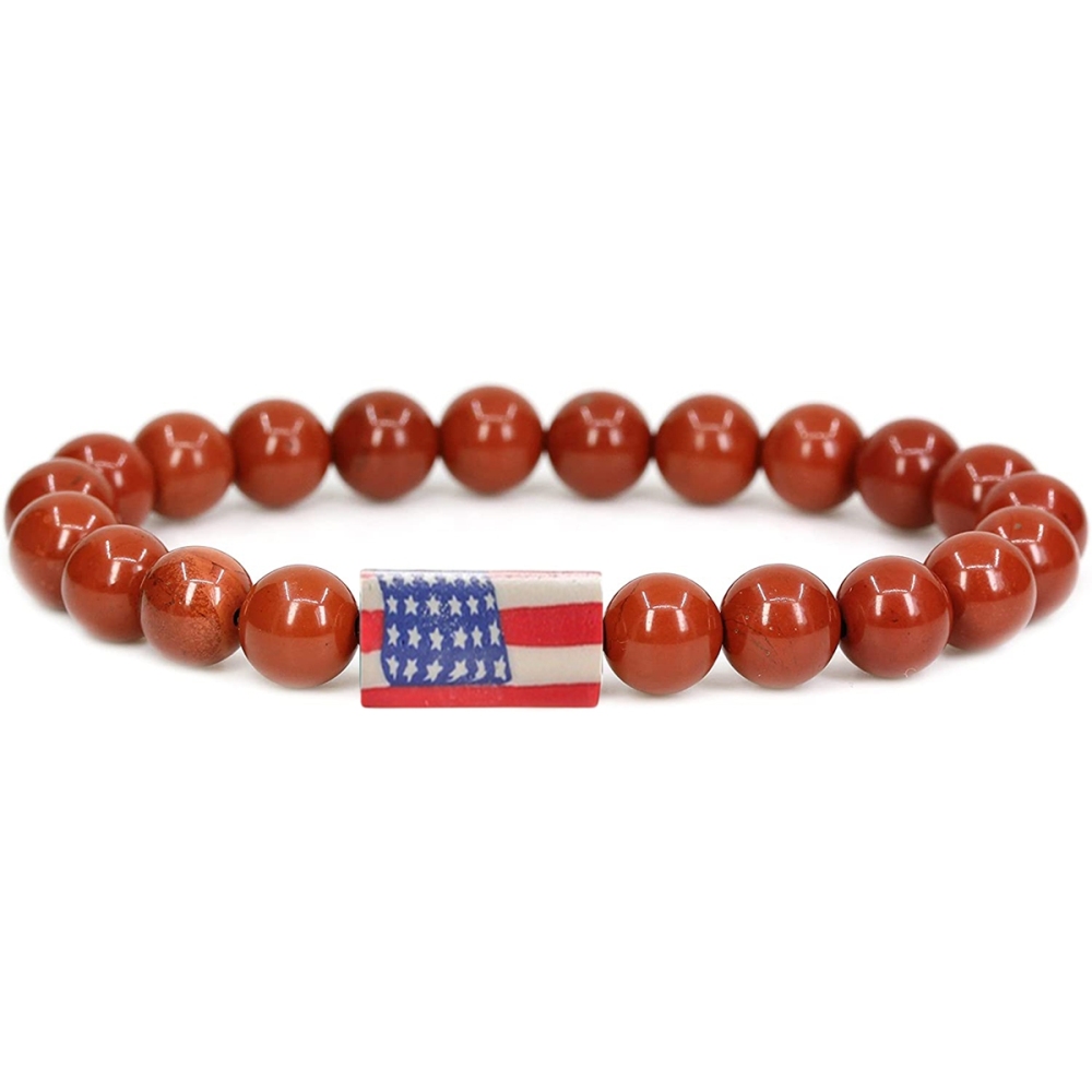 8mm Gemstone Beaded USA Flag Stone Bracelet for Women Men #SB2062