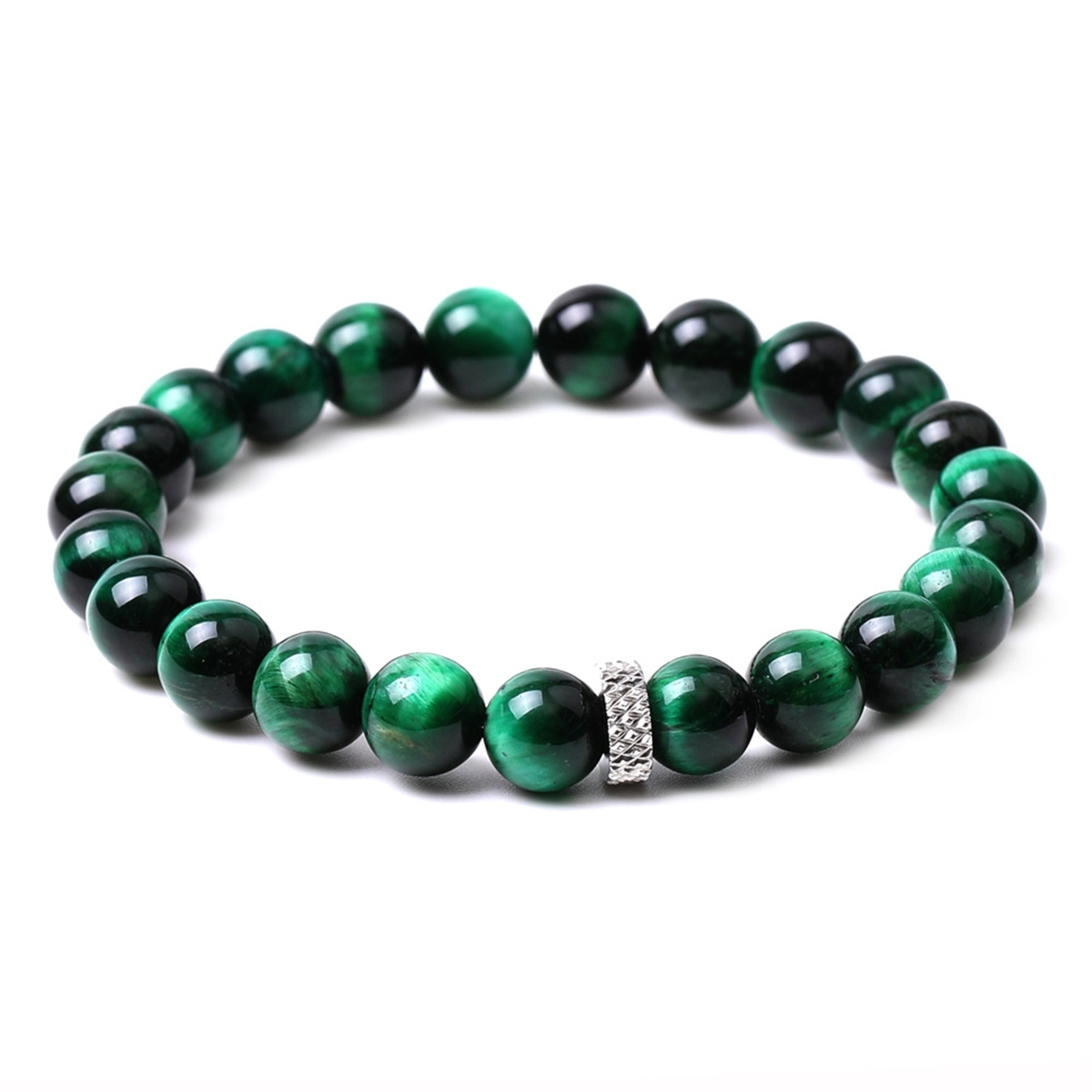 8mm Gemstone Beaded Bracelet  for Women Men Stainless Steel Spacer Stone  Round Beads Bracelets #SB2059