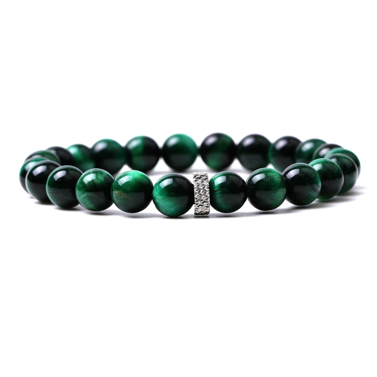 8mm Gemstone Beaded Bracelet  for Women Men Stainless Steel Spacer Stone  Round Beads Bracelets #SB2059
