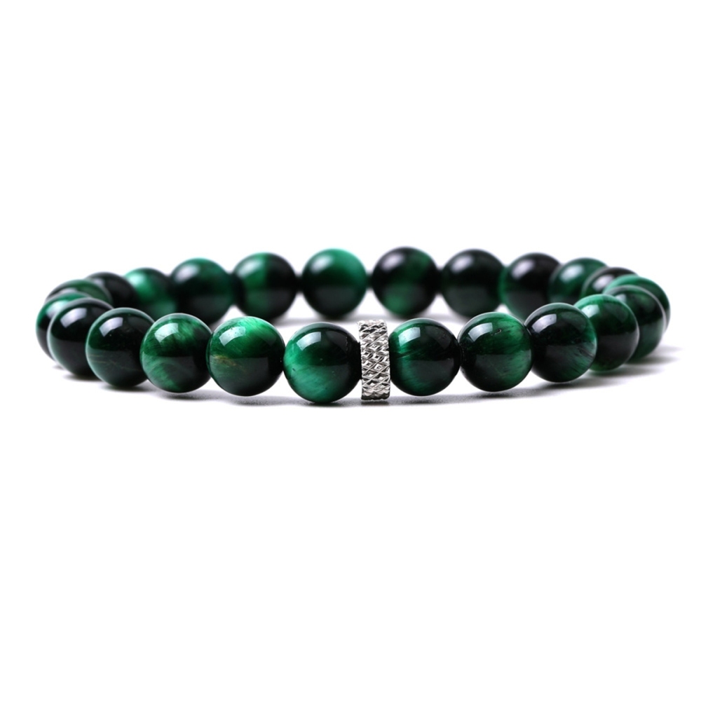 8mm Gemstone Beaded Bracelet  for Women Men Stainless Steel Spacer Stone  Round Beads Bracelets #SB2059