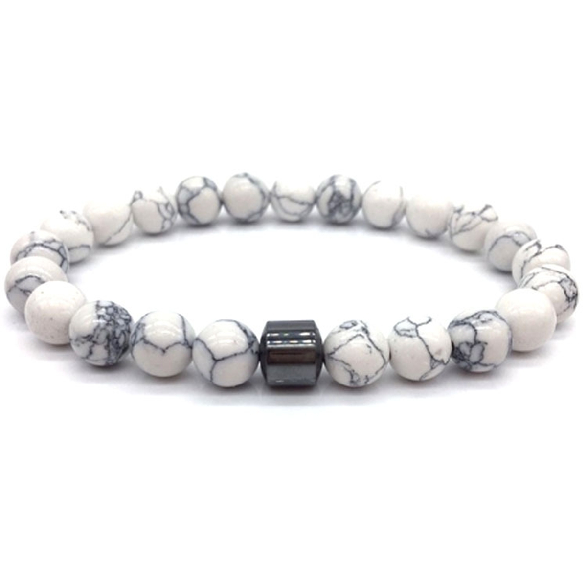 8mm Gemstone Beaded Tube Hematite Stone Bracelet for Women Men #SB1902