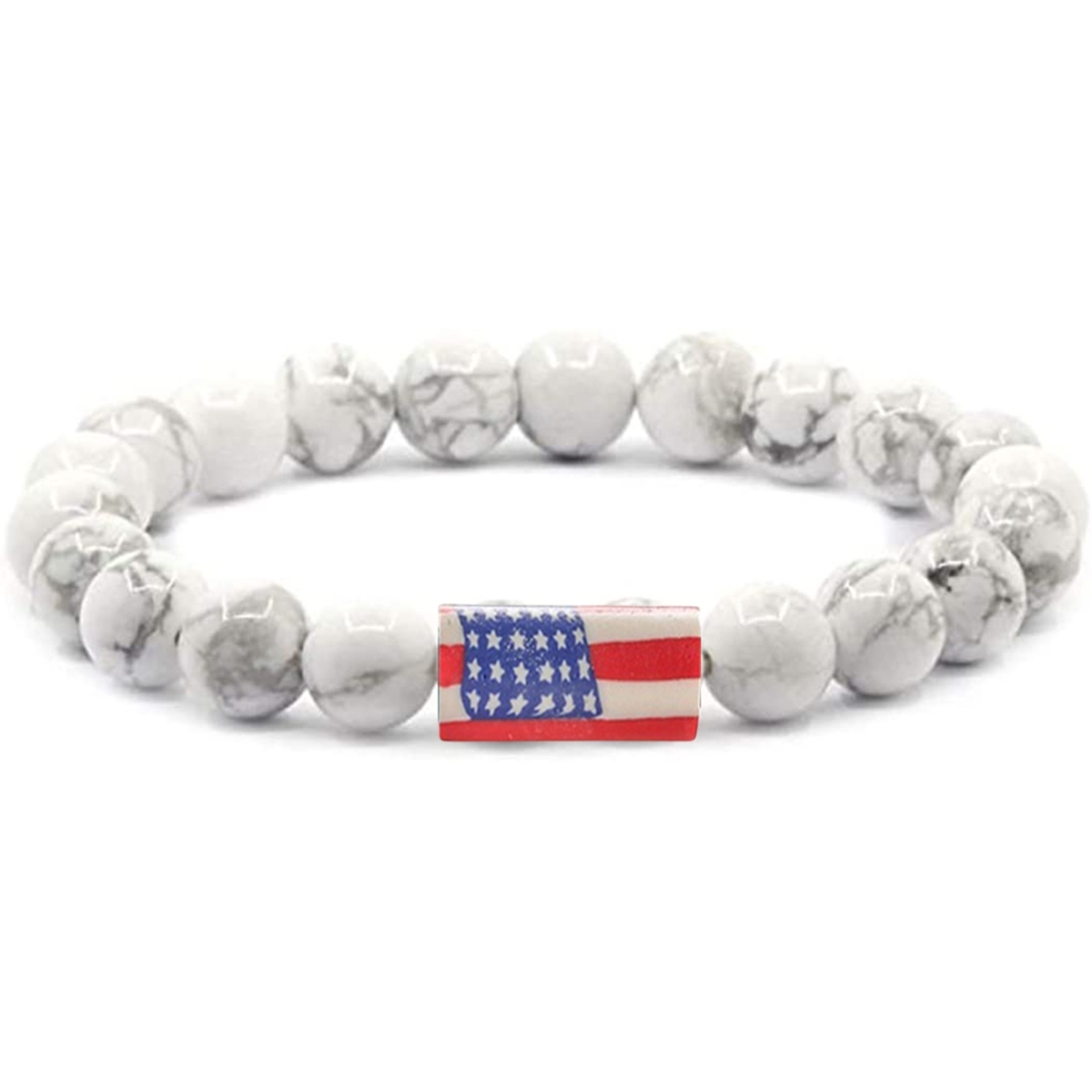 8mm Gemstone Beaded USA Flag Stone Bracelet for Women Men #SB2062