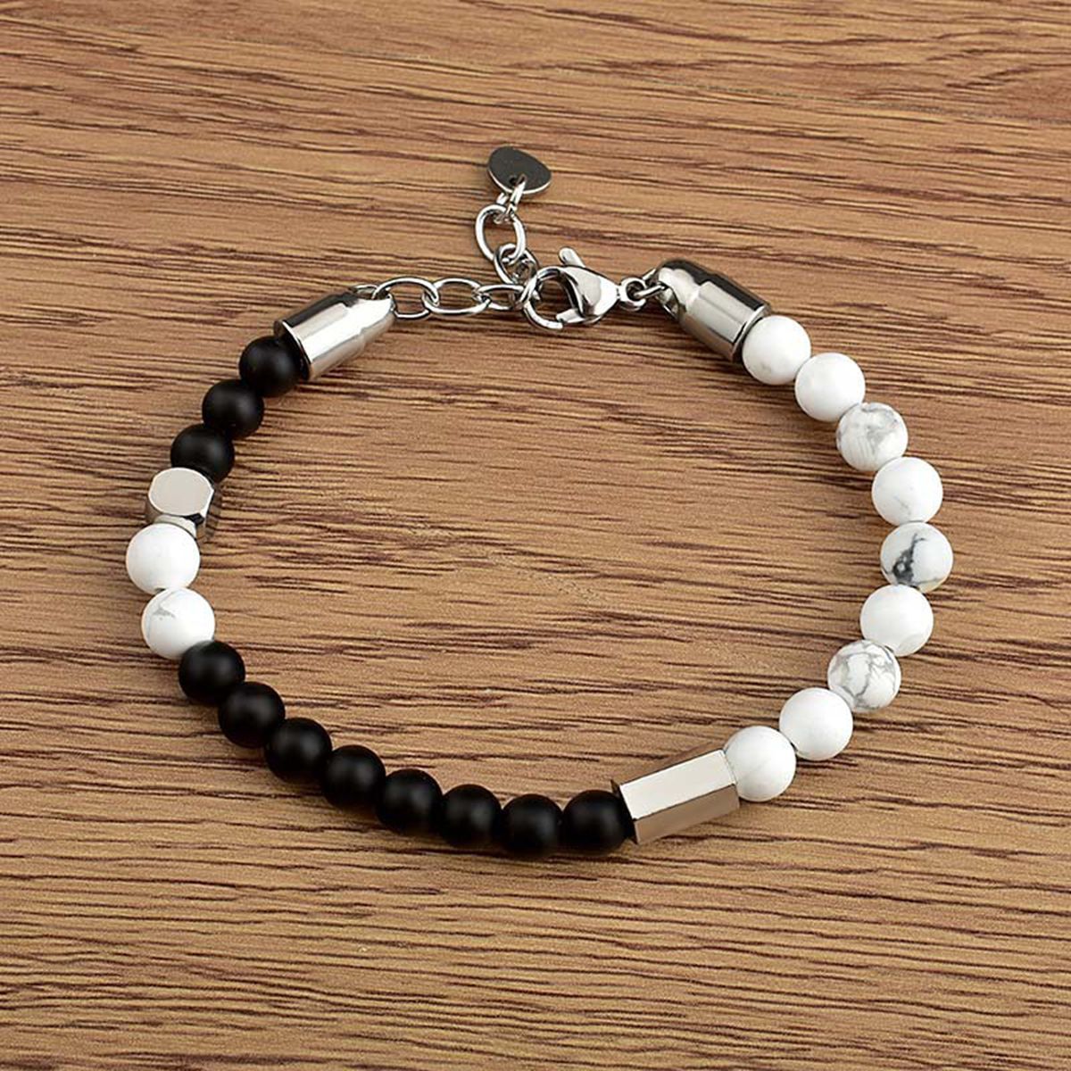 Stainless Steel Chain Matte Onyx 6MM Gemstone Beads Bracelet SB2140
