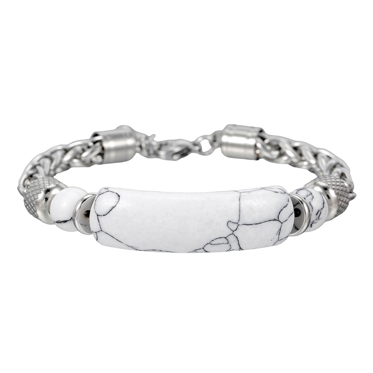 Stainless Steel Charms 8MM Beads and Arc Gemstone Bracelet SB2146