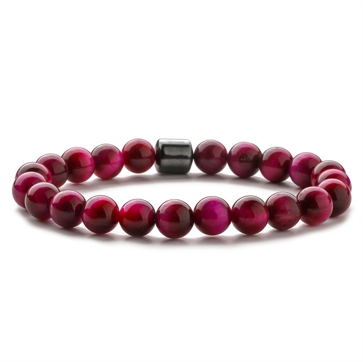 8mm Gemstone Beaded Tube Hematite Stone Bracelet for Women Men #SB1902