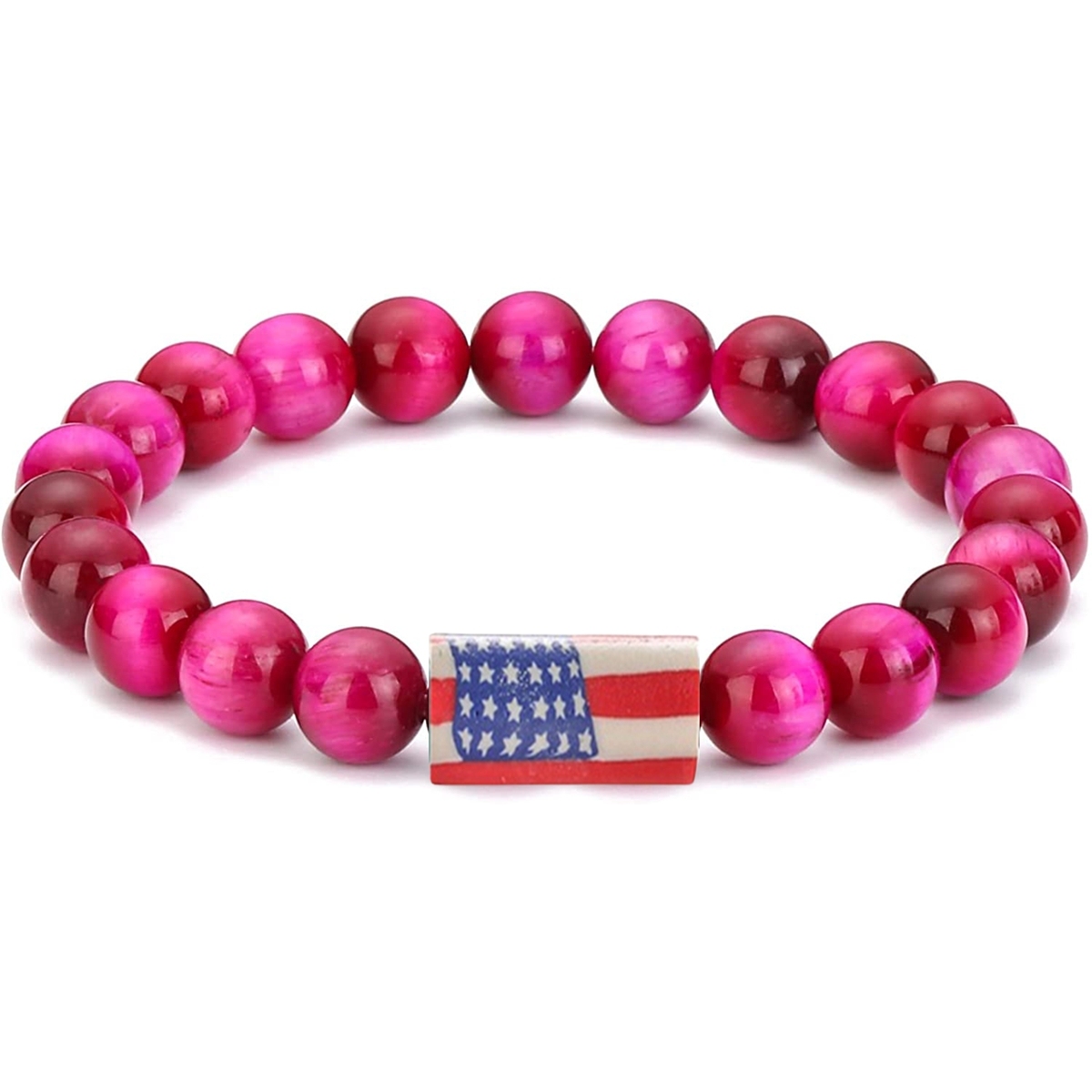 8mm Gemstone Beaded USA Flag Stone Bracelet for Women Men #SB2062