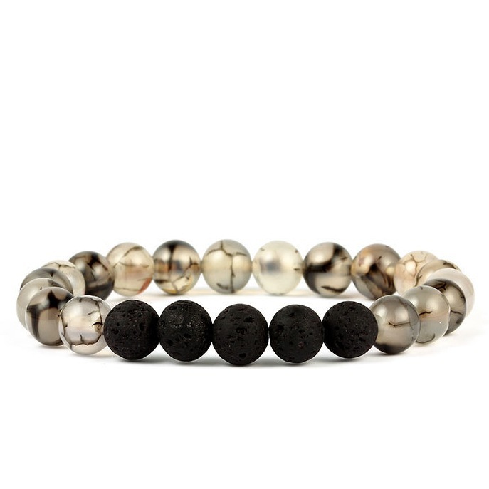 8mm Gemstone Beaded Black Lava Rock Stone Bracelet for Women Men #SB2061